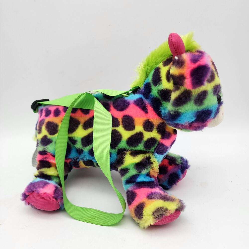 Hug Fun Colorful Leopard Purse Plush Stuffed Toy 9" Rainbow Cheetah Strap Zipper